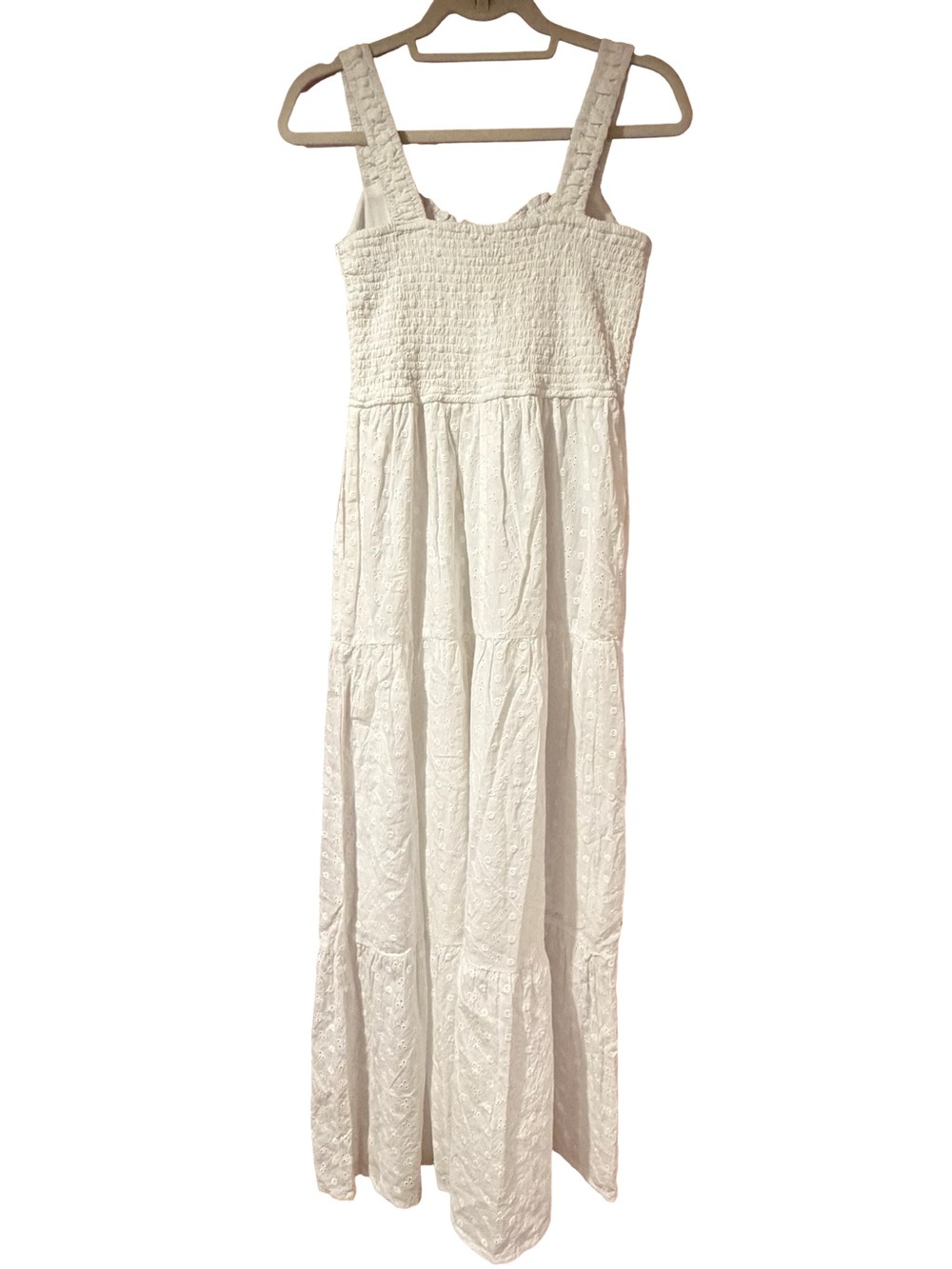 White Eyelet Smocked Maxi Dress M NWT - Picture 6 of 12